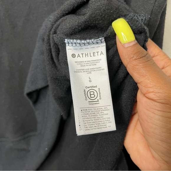 Athleta Women Sweatshirt Large Black Luxe Coastal Lounge Thumbholes Workout - Picture 7 of 11